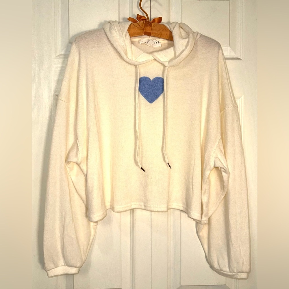 Wild Skye Cropped Hoodie Plush Heart Cream Sz L